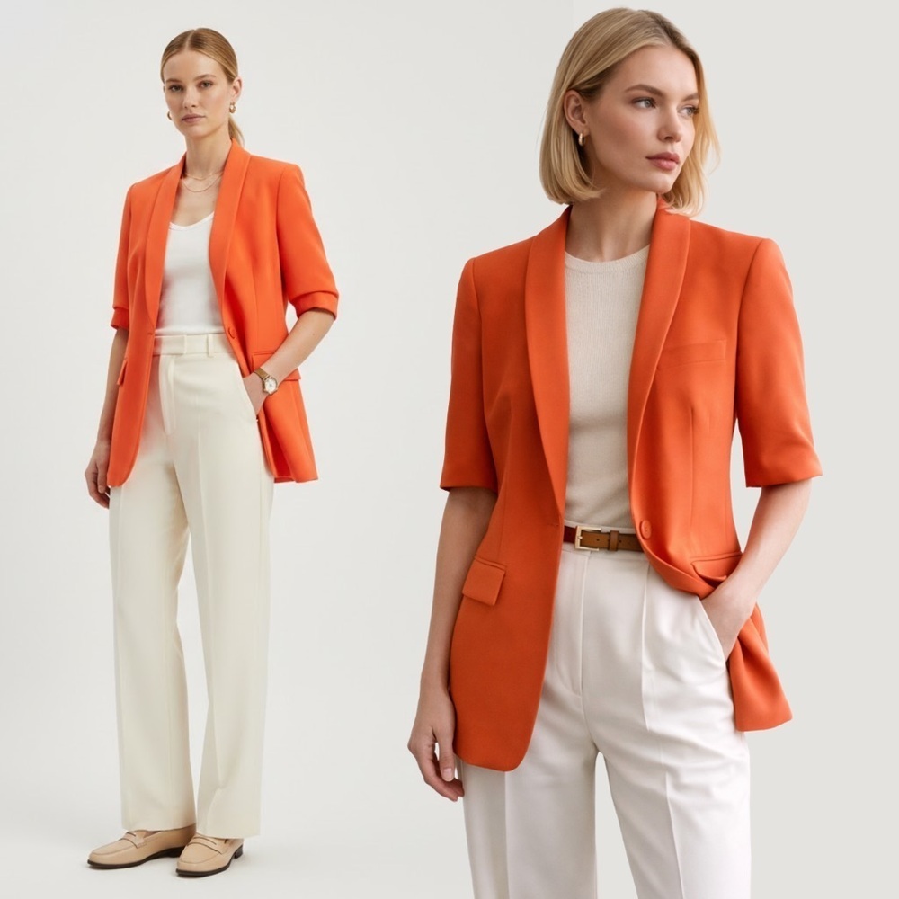 Zara Orange Short Sleeves Tailored Blazer Relaxed Fit Old Money Office Career XS